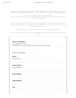 Inova Department Flu Shot Clinic Request Form
