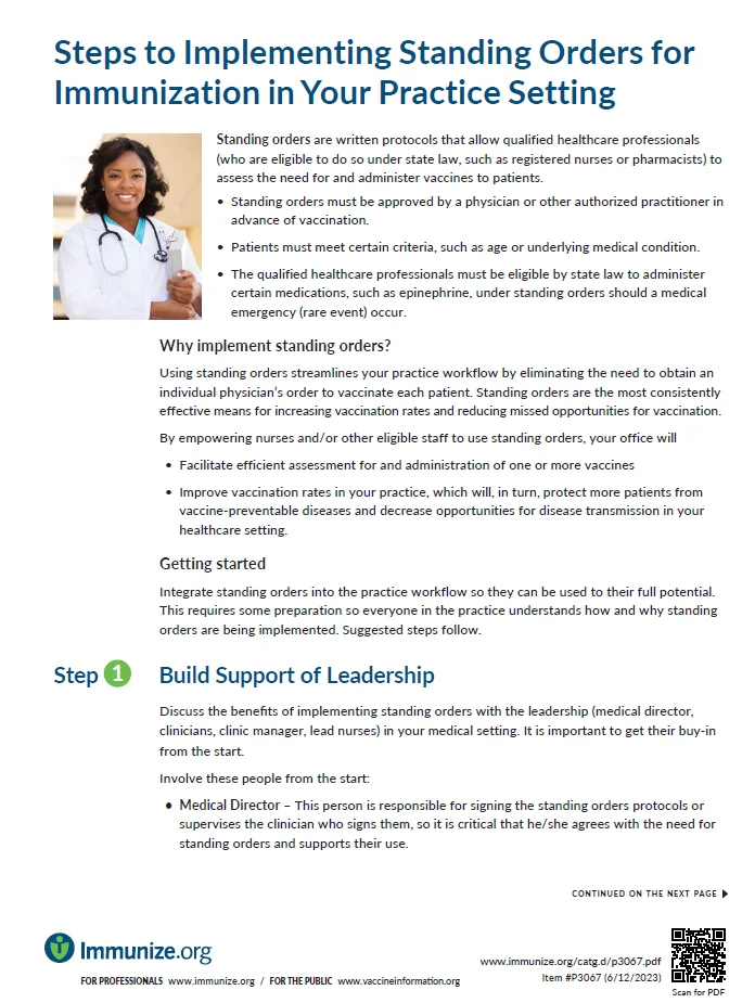 Steps to Implementing Standing Orders for Immunization in Your Practice Setting
