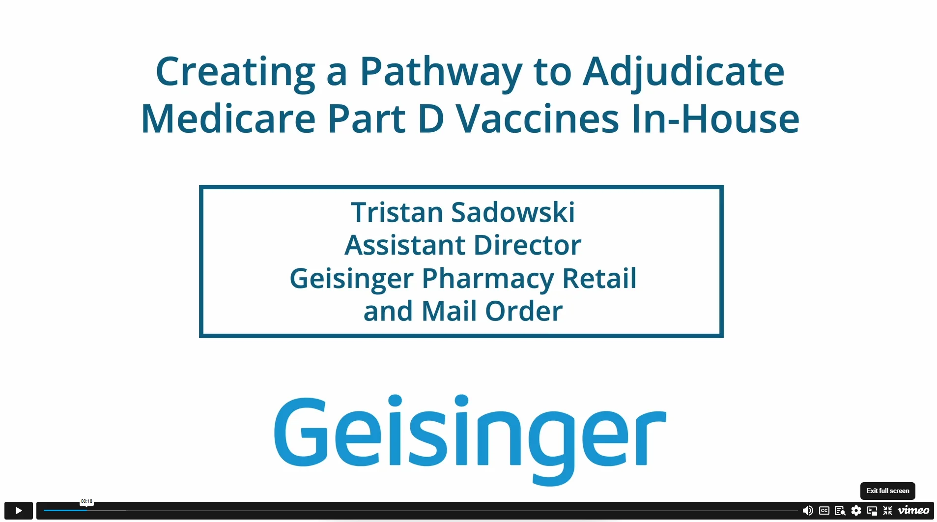 “Creating a Pathway to Adjudicate Medicare Part D Vaccines In-House” – Geisinger