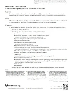 Standing Orders for Administering Hepatitis B Vaccine to Adults