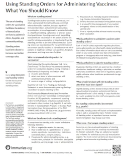 "Using Standing Orders for Administering Vaccines: What You Should Know" Factsheet